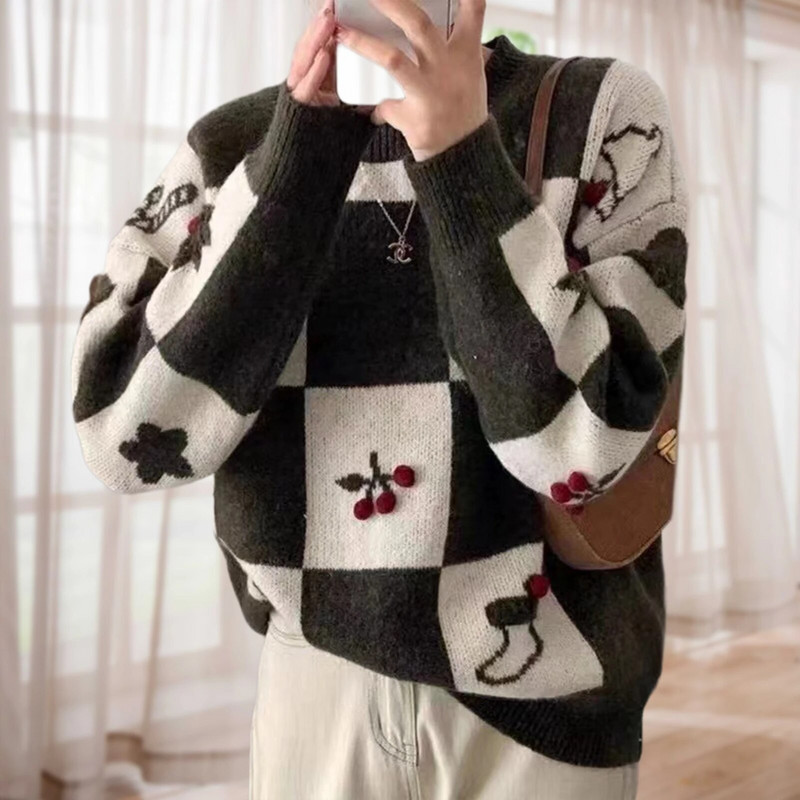 Karirani prsluk sa šahovskom pločom Top za žene Vintage Print Pleteni mini prsluk Ulična Harajuku odjeća Jesen Top Božić