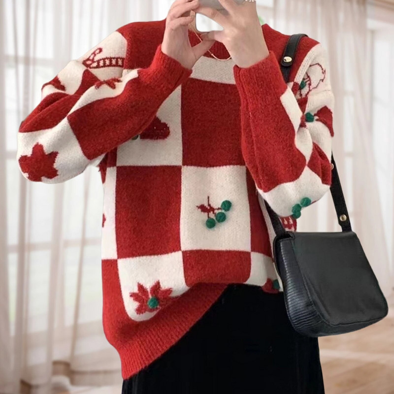 Karirani prsluk sa šahovskom pločom Top za žene Vintage Print Pleteni mini prsluk Ulična Harajuku odjeća Jesen Top Božić