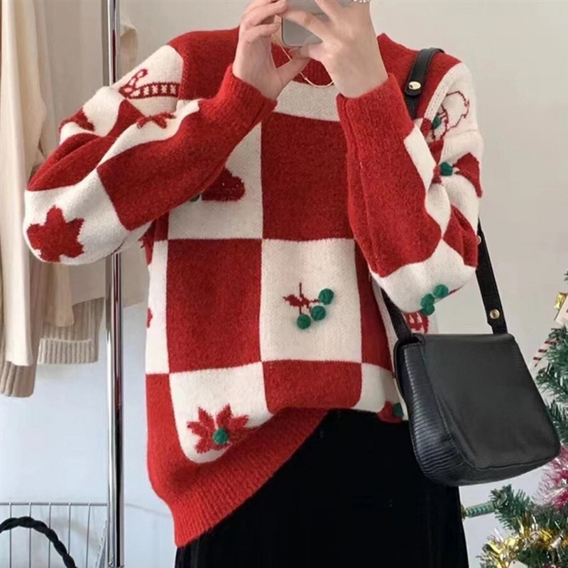 Karirani prsluk sa šahovskom pločom Top za žene Vintage Print Pleteni mini prsluk Ulična Harajuku odjeća Jesen Top Božić