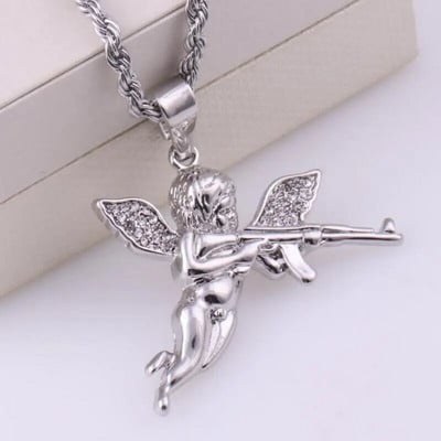 Nerūdijančio plieno Kūrybingos asmenybės maldos angelas pakabukas karoliai Vyrų ir moterų mados tendencijos Hip Hop Punk Priedai Papuošalai