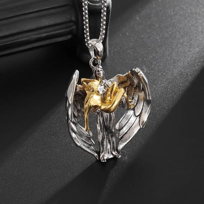 Nerūdijančio plieno Kūrybingos asmenybės maldos angelas pakabukas karoliai Vyrų ir moterų mados tendencijos Hip Hop Punk Priedai Papuošalai