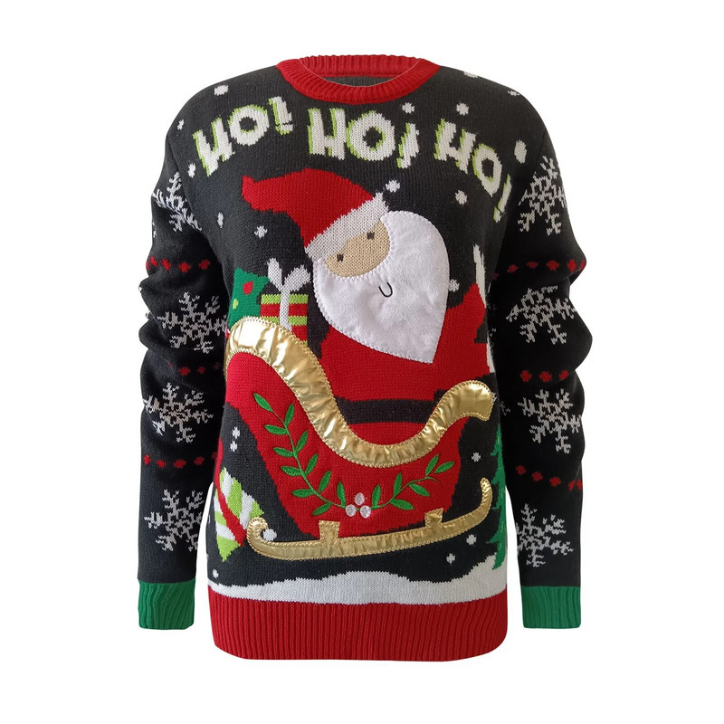 Božićni pulover Zimska odjeća Ženska novogodišnja pletiva Djed Božićnjak s printom pahuljica Džemperi dugih rukava Pleteni puloveri