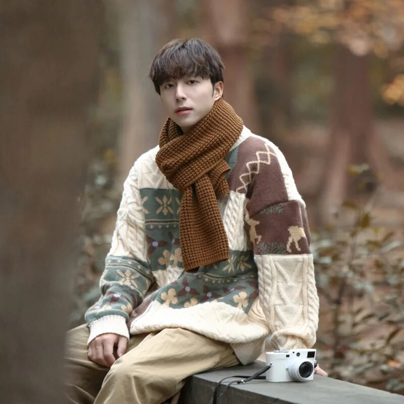 Pērtas cilvēki savārstījums krāsu kontrasts pāris Ziemassvētku džemperis modes brīvs adījums ziemas sabiezināts apaļa kakla džemperis vīriešu džemperis