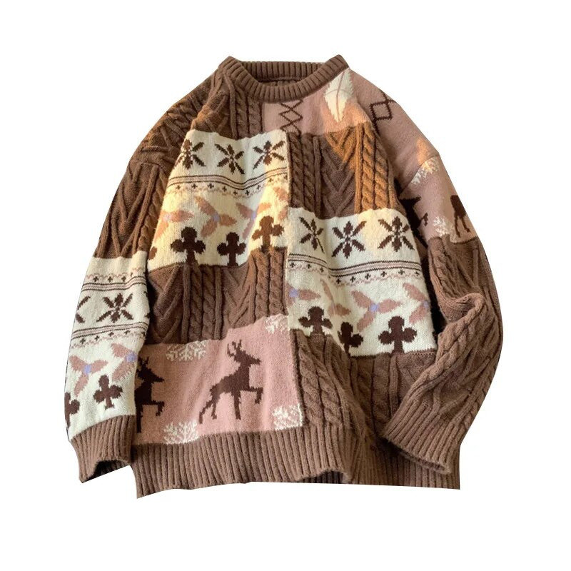 Pērtas cilvēki savārstījums krāsu kontrasts pāris Ziemassvētku džemperis modes brīvs adījums ziemas sabiezināts apaļa kakla džemperis vīriešu džemperis