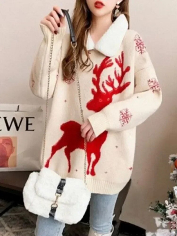 NOVO korejsko izdanje za jesen/zimu 2023. Novi podebljani božićni crveni džemper Modni dizajnerski stil Ženska pletenina