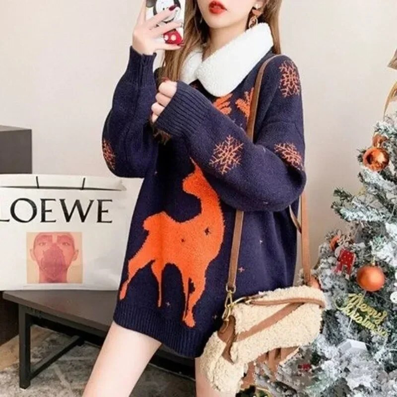 NOVO korejsko izdanje za jesen/zimu 2023. Novi podebljani božićni crveni džemper Modni dizajnerski stil Ženska pletenina