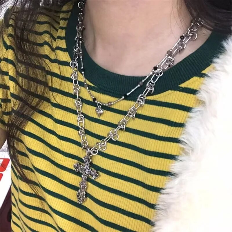 2023. gada vintage krusta kuloni kaklarota sievietēm Kpop punk ķēdes kaklarotas garas korejiešu modes retro rotaslietas uz kakla Dāvana Jaunums