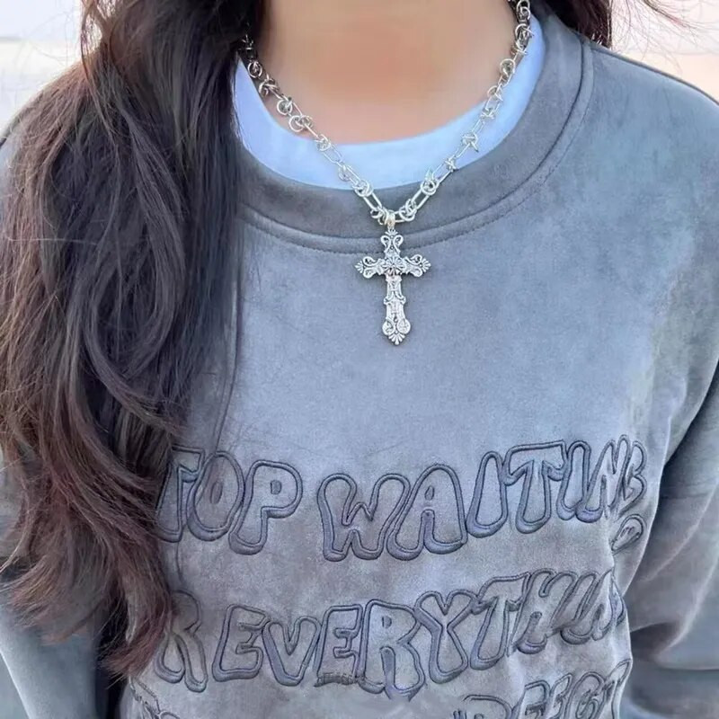 2023. gada vintage krusta kuloni kaklarota sievietēm Kpop punk ķēdes kaklarotas garas korejiešu modes retro rotaslietas uz kakla Dāvana Jaunums