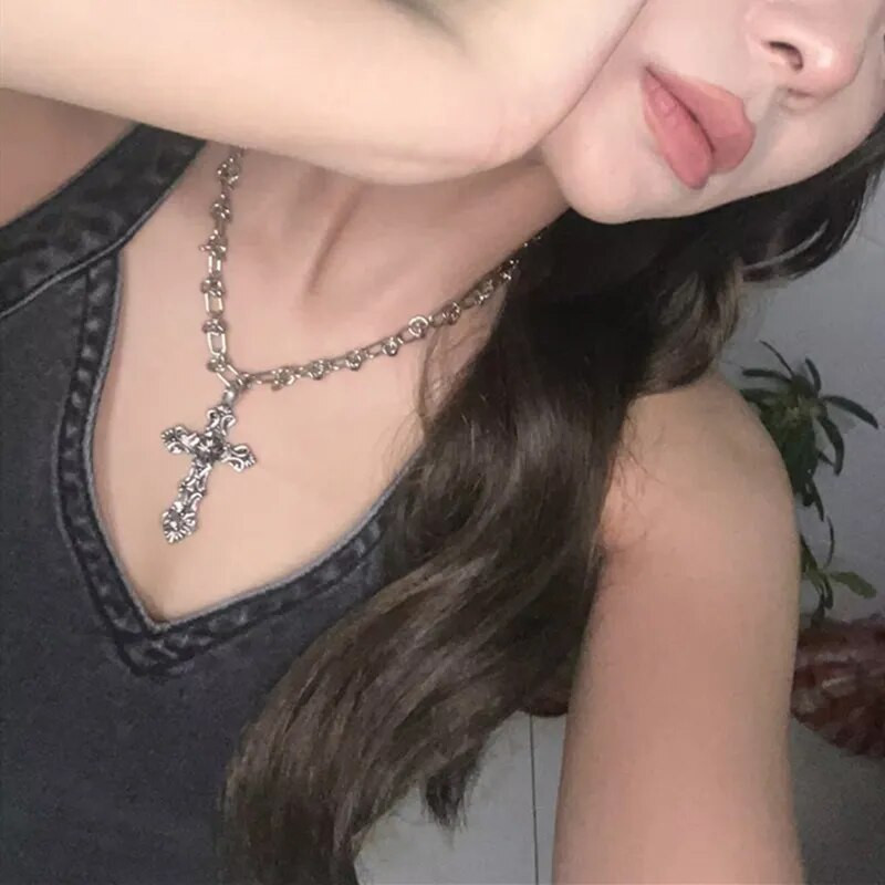 2023. gada vintage krusta kuloni kaklarota sievietēm Kpop punk ķēdes kaklarotas garas korejiešu modes retro rotaslietas uz kakla Dāvana Jaunums