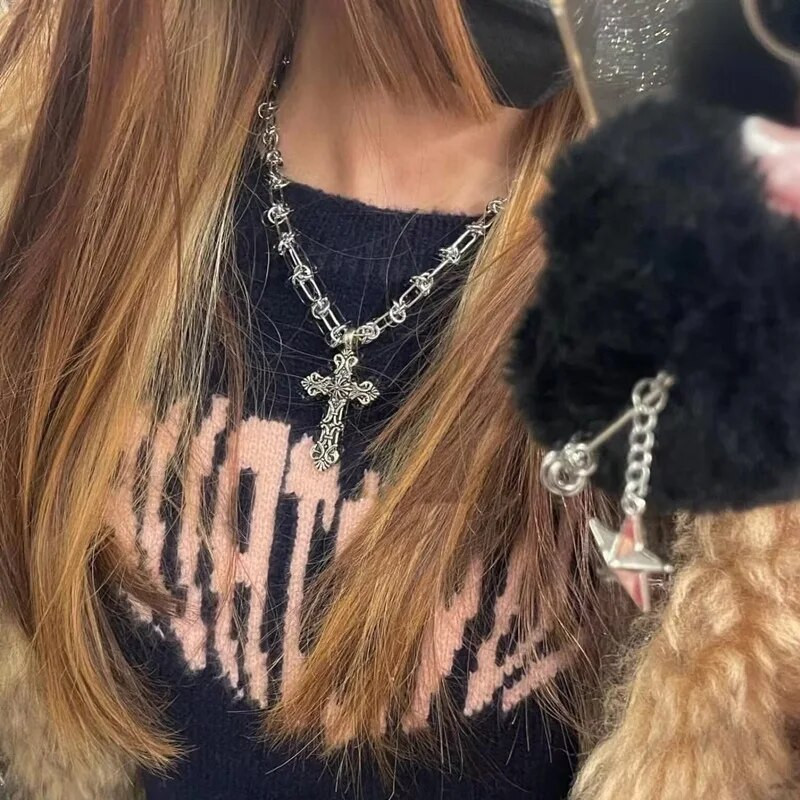 2023. gada vintage krusta kuloni kaklarota sievietēm Kpop punk ķēdes kaklarotas garas korejiešu modes retro rotaslietas uz kakla Dāvana Jaunums