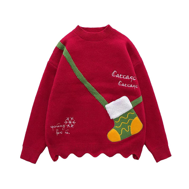 Sieviešu Ziemassvētku džemperis Ziemassvētku zeķes Drukāt Brīvdienu Lielizmēra Trikotāžas Puloveri Džemperis Sieviešu ziemas silti Puloveri свитер