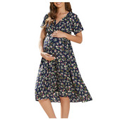 Trudnička haljina, ljetna haljina s volanima i rukavima s bočnim naborima, trudničke haljine za novorođenče, Odjeća za trudnice za fotografije