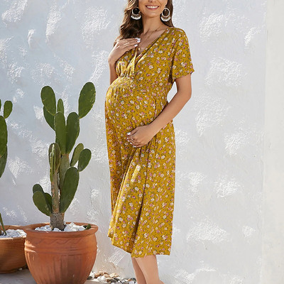 Trudnička haljina, ljetna haljina s volanima i rukavima s bočnim naborima, trudničke haljine za novorođenče, Odjeća za trudnice za fotografije