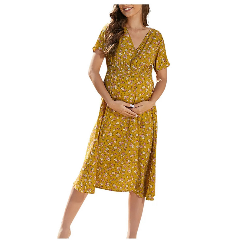 Trudnička haljina, ljetna haljina s volanima i rukavima s bočnim naborima, trudničke haljine za novorođenče, Odjeća za trudnice za fotografije