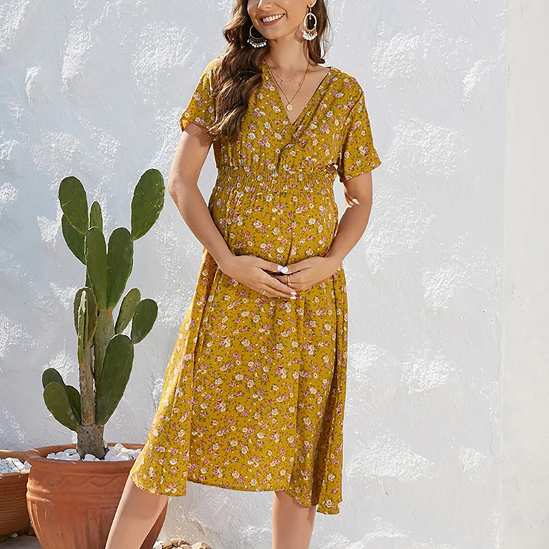 Trudnička haljina, ljetna haljina s volanima i rukavima s bočnim naborima, trudničke haljine za novorođenče, Odjeća za trudnice za fotografije