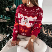 Sieviešu džemperis Neglīti Ziemassvētku džemperi Sievietēm Jautri Jauki Aļņu sniegpārsliņas Fawn Raksta Trikotāžas džemperi ziemas brīvdienām