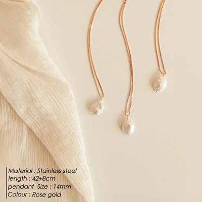 eManco gėlo vandens perlų pakabukas karoliai iš nerūdijančio plieno ovalūs perlų papuošalai Moterų šventinė dovana