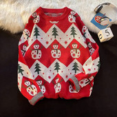 Modes sieviešu džemperi 2023. gada ziemas modes Ziemassvētku apaļš kakla silti, mīksts Ziemassvētku raksts, brīvs trikotāžas džemperis, sieviešu trikotāža