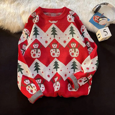 Modes sieviešu džemperi 2023. gada ziemas modes Ziemassvētku apaļš kakla silti, mīksts Ziemassvētku raksts, brīvs trikotāžas džemperis, sieviešu trikotāža