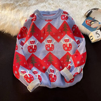 Modes sieviešu džemperi 2023. gada ziemas modes Ziemassvētku apaļš kakla silti, mīksts Ziemassvētku raksts, brīvs trikotāžas džemperis, sieviešu trikotāža