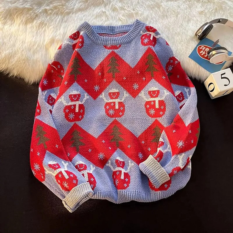 Modes sieviešu džemperi 2023. gada ziemas modes Ziemassvētku apaļš kakla silti, mīksts Ziemassvētku raksts, brīvs trikotāžas džemperis, sieviešu trikotāža