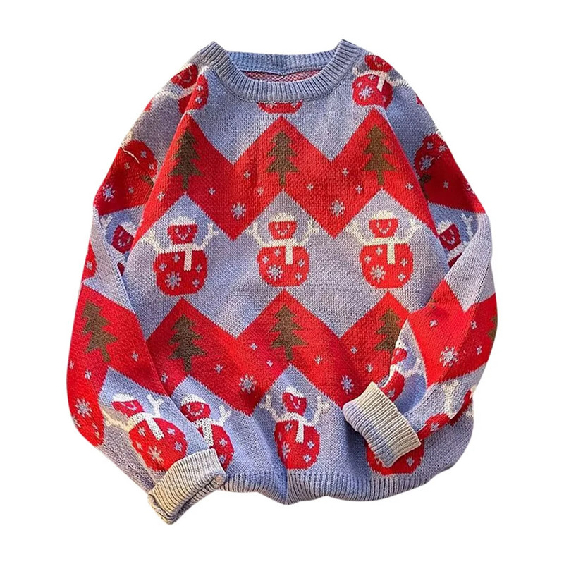 Modes sieviešu džemperi 2023. gada ziemas modes Ziemassvētku apaļš kakla silti, mīksts Ziemassvētku raksts, brīvs trikotāžas džemperis, sieviešu trikotāža