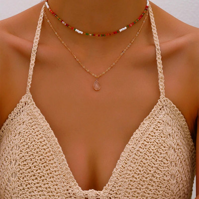 Boemske višeslojne ručno izrađene perle, lančići, modne ogrlice, rese, šareni kristalni privjesak, nakit za žene, dodaci X0180