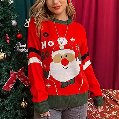 Božićni džemperi za žene Jesen Zima Ležerni pleteni džemper Ženski modni crveni topli džemper dugih rukava