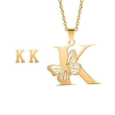 Otmjena velika šuplja ogrlica s leptir slovima, osobnost, nehrđajući čelik, srebrna boja, inicijali, privjesak, ovratnik, lanac, ženski nakit