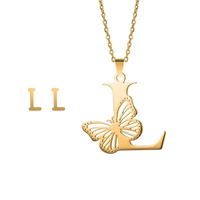 Otmjena velika šuplja ogrlica s leptir slovima, osobnost, nehrđajući čelik, srebrna boja, inicijali, privjesak, ovratnik, lanac, ženski nakit