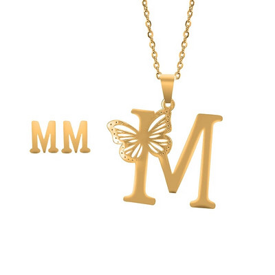 Otmjena velika šuplja ogrlica s leptir slovima, osobnost, nehrđajući čelik, srebrna boja, inicijali, privjesak, ovratnik, lanac, ženski nakit