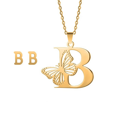 Otmjena velika šuplja ogrlica s leptir slovima, osobnost, nehrđajući čelik, srebrna boja, inicijali, privjesak, ovratnik, lanac, ženski nakit