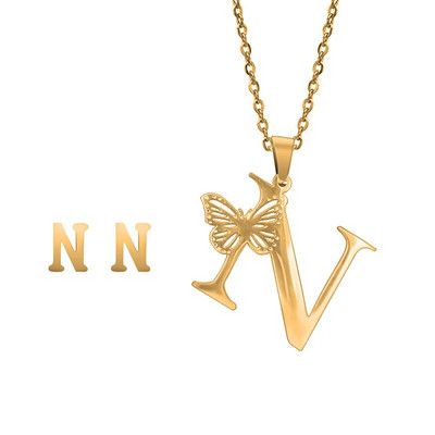 Otmjena velika šuplja ogrlica s leptir slovima, osobnost, nehrđajući čelik, srebrna boja, inicijali, privjesak, ovratnik, lanac, ženski nakit