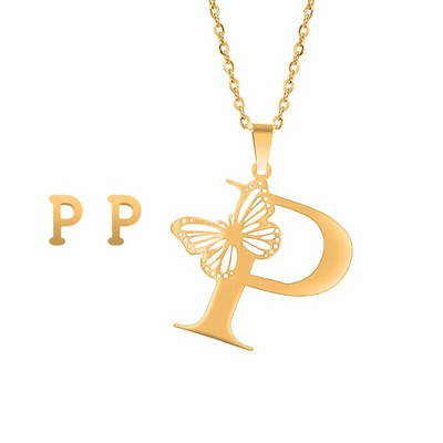 Otmjena velika šuplja ogrlica s leptir slovima, osobnost, nehrđajući čelik, srebrna boja, inicijali, privjesak, ovratnik, lanac, ženski nakit