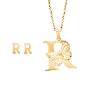 Otmjena velika šuplja ogrlica s leptir slovima, osobnost, nehrđajući čelik, srebrna boja, inicijali, privjesak, ovratnik, lanac, ženski nakit