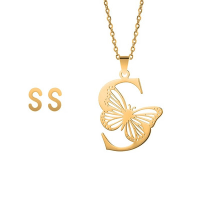 Otmjena velika šuplja ogrlica s leptir slovima, osobnost, nehrđajući čelik, srebrna boja, inicijali, privjesak, ovratnik, lanac, ženski nakit