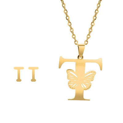 Otmjena velika šuplja ogrlica s leptir slovima, osobnost, nehrđajući čelik, srebrna boja, inicijali, privjesak, ovratnik, lanac, ženski nakit