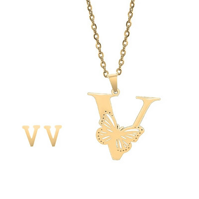 Otmjena velika šuplja ogrlica s leptir slovima, osobnost, nehrđajući čelik, srebrna boja, inicijali, privjesak, ovratnik, lanac, ženski nakit