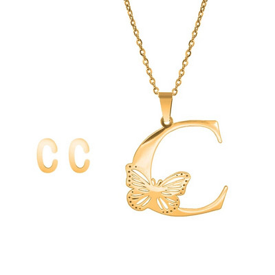Otmjena velika šuplja ogrlica s leptir slovima, osobnost, nehrđajući čelik, srebrna boja, inicijali, privjesak, ovratnik, lanac, ženski nakit