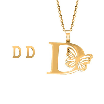 Otmjena velika šuplja ogrlica s leptir slovima, osobnost, nehrđajući čelik, srebrna boja, inicijali, privjesak, ovratnik, lanac, ženski nakit