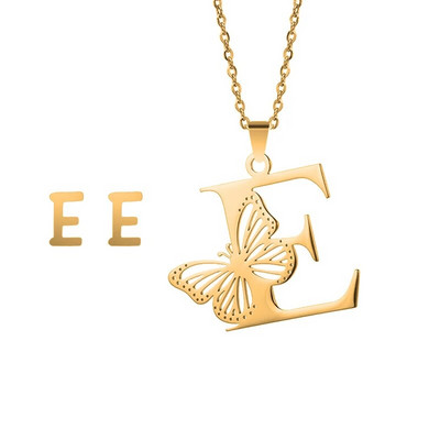 Otmjena velika šuplja ogrlica s leptir slovima, osobnost, nehrđajući čelik, srebrna boja, inicijali, privjesak, ovratnik, lanac, ženski nakit