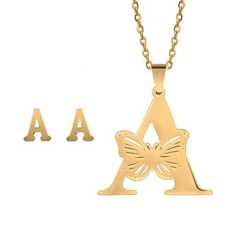 Otmjena velika šuplja ogrlica s leptir slovima, osobnost, nehrđajući čelik, srebrna boja, inicijali, privjesak, ovratnik, lanac, ženski nakit