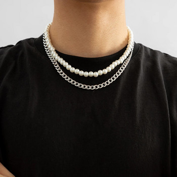 Punk Pearl Beads Chain Spikes Cross κρεμαστό κολιέ ανδρικό σετ κολιέ τσόκερ από ανοξείδωτο ατσάλι Hiphop κοσμήματα μόδας 2023