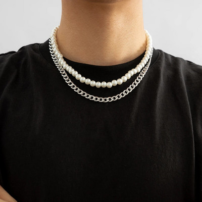 Punk Pearl Beads grandinėlė Spikes Cross pakabukas kaklo papuošalas vyrams Hiphop sluoksniuotas nerūdijančio plieno kaklo karolių rinkinys 2023 m. madingi papuošalai