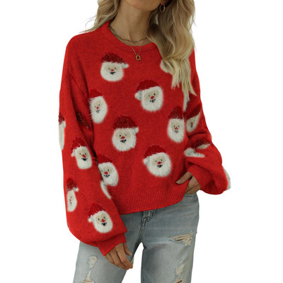 Γυναικεία χριστουγεννιάτικα πουλόβερ Santa πρωτοχρονιάτικα Ρούχα γιορτινό πάρτι Jumper μακρυμάνικο Crew λαιμόκοψη Χριστουγεννιάτικο πουλόβερ Leisure πουκάμισο