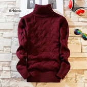 Jauni ziemas biezi, silti vīriešu džemperi, ikdienas vīriešu džemperi ar apkakli, šauri džemperi, ikdienišķs vīriešu Ziemassvētku džemperis