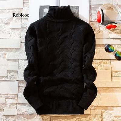 Jauni ziemas biezi, silti vīriešu džemperi, ikdienas vīriešu džemperi ar apkakli, šauri džemperi, ikdienišķs vīriešu Ziemassvētku džemperis