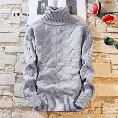 Jauni ziemas biezi, silti vīriešu džemperi, ikdienas vīriešu džemperi ar apkakli, šauri džemperi, ikdienišķs vīriešu Ziemassvētku džemperis