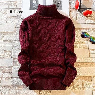 Jauni ziemas biezi, silti vīriešu džemperi, ikdienas vīriešu džemperi ar apkakli, šauri džemperi, ikdienišķs vīriešu Ziemassvētku džemperis