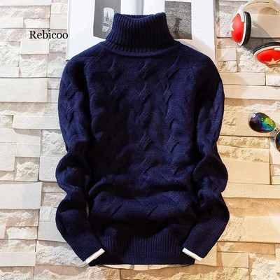 Jauni ziemas biezi, silti vīriešu džemperi, ikdienas vīriešu džemperi ar apkakli, šauri džemperi, ikdienišķs vīriešu Ziemassvētku džemperis